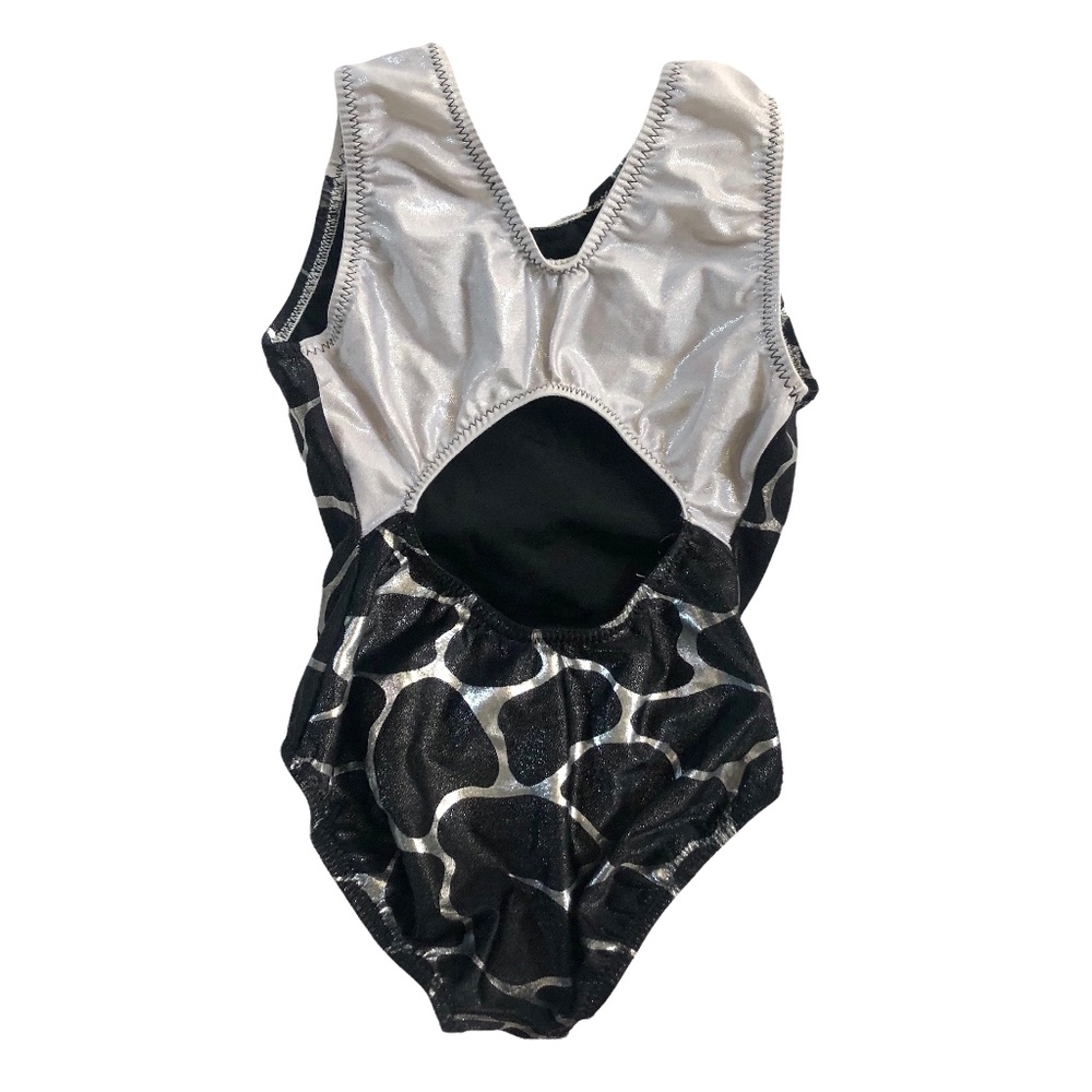 Go For The Gold Gymnastic Black & Silver Shimmer Leotard S 5/6